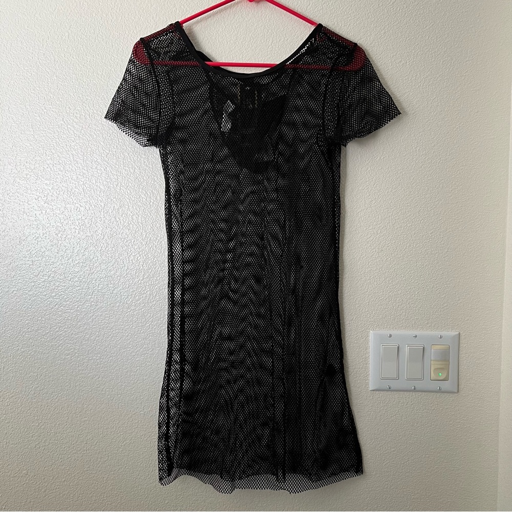 Just Sexy Lingerie Black Sheer Mesh Chemise Fishnet Mini Dress - NWT - Sz Large
